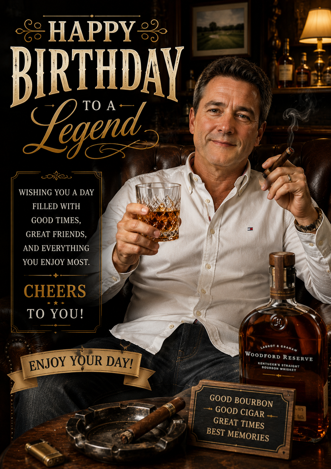 Bourbon and Cigar Birthday Card